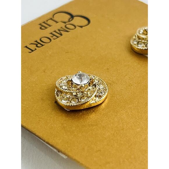 Vintage New on Card Monet Clip On Earrings Gold Tone Swirl Rhinestone JCP Huggie - Picture 8 of 15